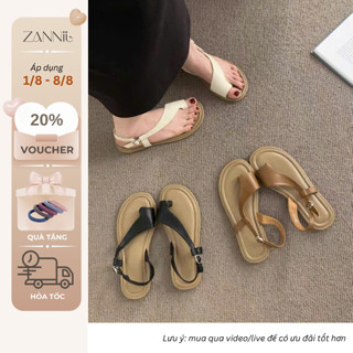 Dép xỏ ngón sandal nữ quai hậu da mềm, đế bệt êm chân, phong cách Hàn Quốc