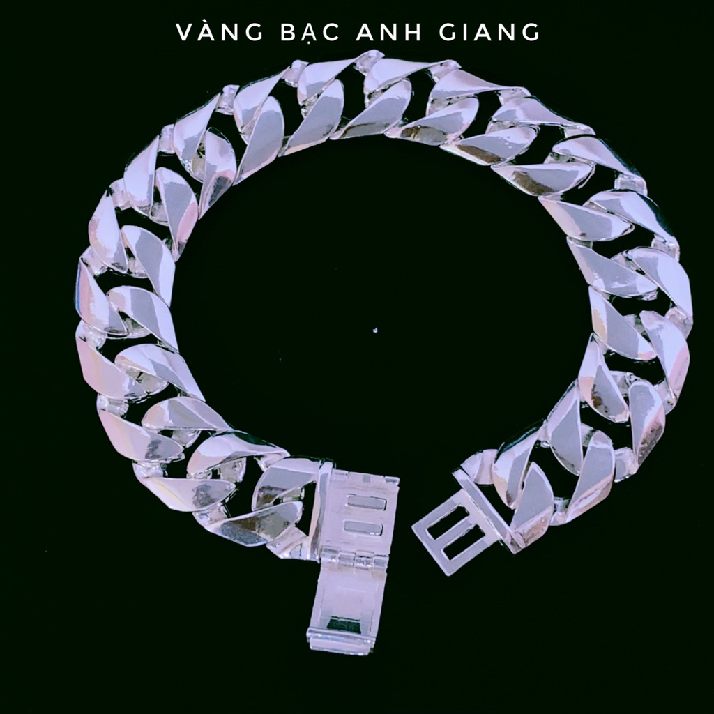 Lắc tay nam đơn lậy bản 1,3cm bạc ta-Vàng bạc anh giang lắc tay nam khoá hộp khắc tên theo yêu cầu b