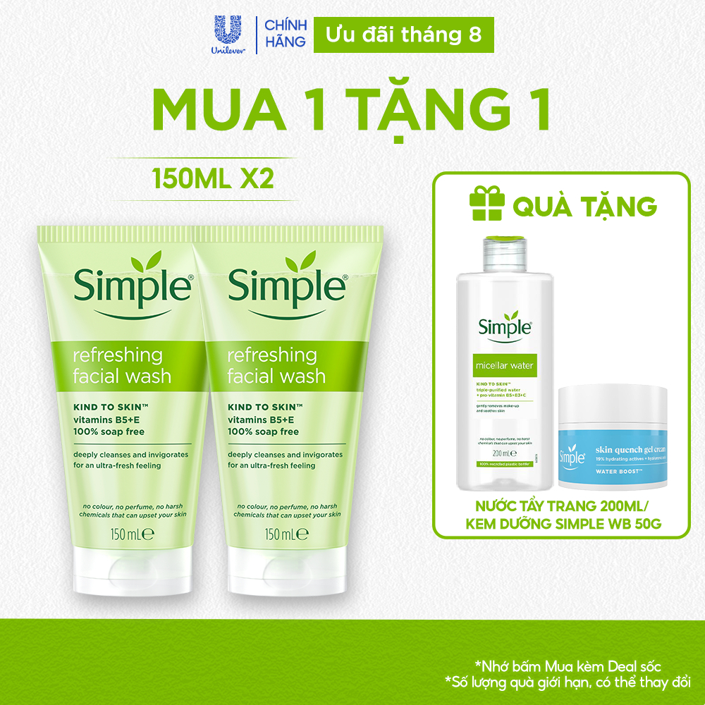 Combo 2 Sữa Rửa Mặt Simple lành tính và hiệu quả cho mọi loại da 150ml
