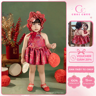 Váy đầm Yếm Gấm Đỏ công chúa ChoiChuu Design By Quỳnh Đào Phong Cách Bắc Bling Đáng Yêu Cho Bé Gái KHÔNG KÈM KHĂN