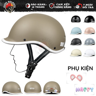 Mũ Bảo Hiểm Nửa Đầu VARO Kiểu Nhật Dáng Cá Heo Freesize Cho Vòng Đầu 54-58cm-Bảo Hành 12 Tháng