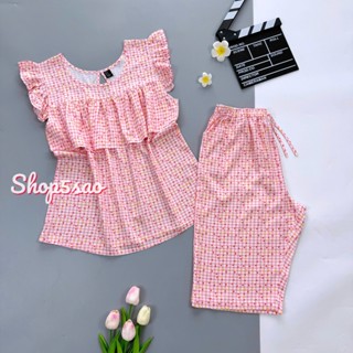 Đồ tole nữ, đồ bộ lanh mặc nhà lửng cánh tiên bèo ngực (43-75kg) có Bigsize - SHOP5SAO