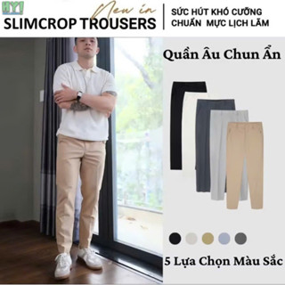 Quần tây nam chun ẩn hàn quốc HELLOYOU dáng Slimcrop vải chéo 79 co giãn dày dặn dáng suông ống rộng, màu đen, kem JA079