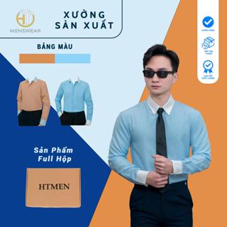  Áo sơ mi lụa Nam Nữ thiết kế giấu cúc phối màu cổ đứng form HTmen - Menswear 