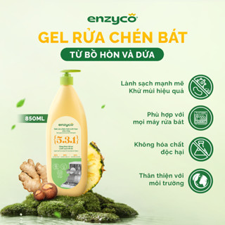 Gel Rửa Chén Bát Sinh Học ENZYCO Chuyên Dùng Máy Rửa Bát 850ml- Chiết Xuất Bồ Hòn và Enzyme Dứa, Nước làm bóng