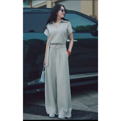 Set Bộ Cộc Tay Nữ Be Cổ Bẻ Tay Dơi Kèm Đai Quần TTTHAO 001