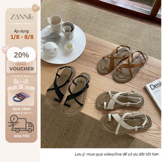 Dép sandal nữ dây mảnh quai chéo thời trang, nhẹ thoáng khí dép sandal đế bệt êm chân 2 màu đen trắng