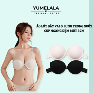 Áo lót tàng hình chống tuột có gọng cup ngang cao cấp mút dày 3cm tặng dây vai và lưng trong suốt