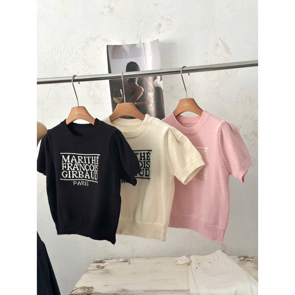 Áo len cộc tay hoạ tiết chữ Marithe