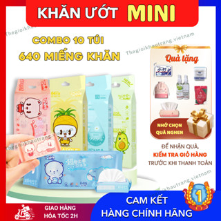 Combo 80 gói mini gồm 640 miếng khăn, khăn giấy ướt tiện dụng cho bé (10 túi)