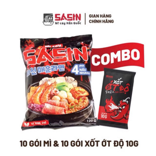  Combo 10 gói mì cay sasin vị kim chi 120g +10gói ớt độ 10g 