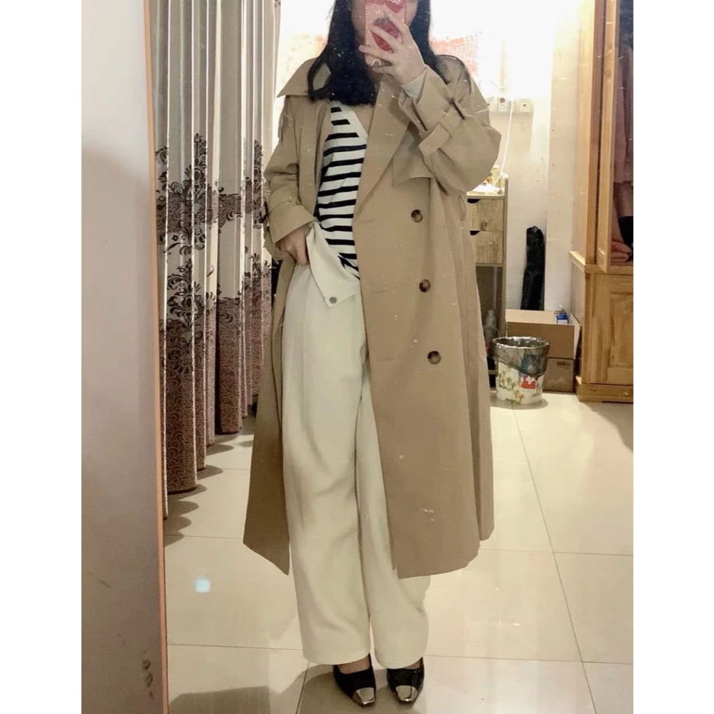 (Sẵn) Áo Khoác Măng Tô Dáng Dài Chất Kaki Không Nhăn Dành Cho Nữ-Hàng Cao Cấp | BigBuy360 - bigbuy360.vn