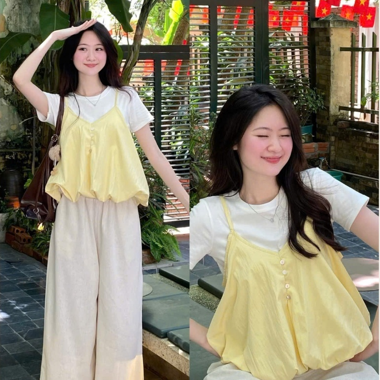 Set Yếm Nữ 2 Dây Dáng Bí Cúc Dọc Kèm Áo Thun Trơn (Có Bán Lẻ Yếm) Kenco clothing M3807 Thời Trang Nữ | BigBuy360 - bigbuy360.vn