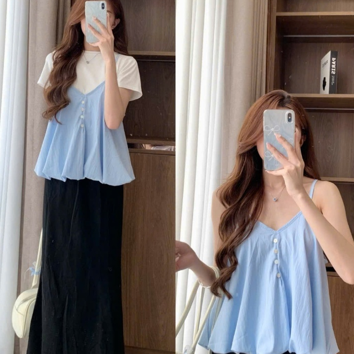 Set Yếm Nữ 2 Dây Dáng Bí Cúc Dọc Kèm Áo Thun Trơn (Có Bán Lẻ Yếm) Kenco clothing M3807 Thời Trang Nữ | BigBuy360 - bigbuy360.vn