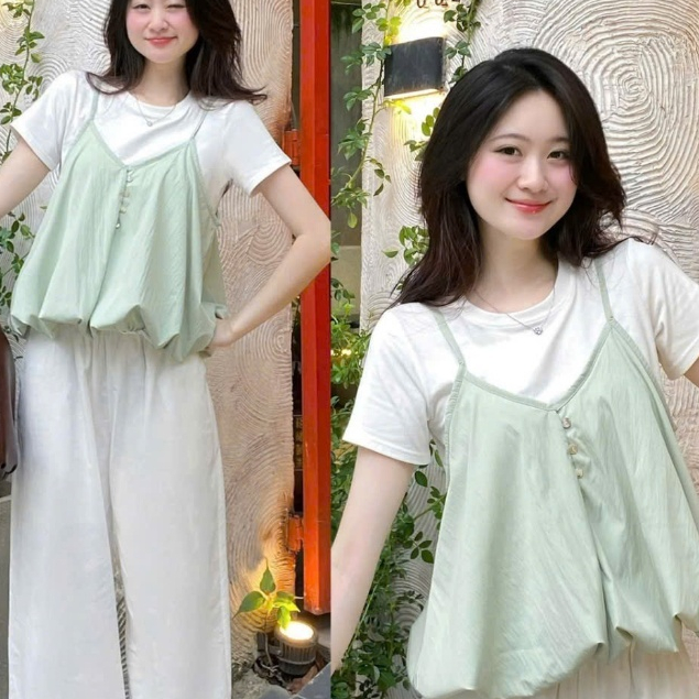 Set Yếm Nữ 2 Dây Dáng Bí Cúc Dọc Kèm Áo Thun Trơn (Có Bán Lẻ Yếm) Kenco clothing M3807 Thời Trang Nữ | BigBuy360 - bigbuy360.vn