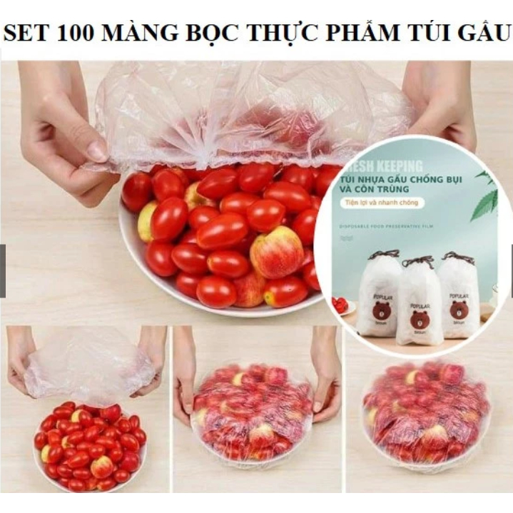 Set 100 cái Túi gấu nilong bọc thực phẩm đồ ăn