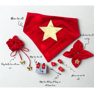 Sét phụ kiện yêu nước cờ đỏ sao vàng,khăn choàng cờ đỏ, Scrunchie buộc tóc cờ đỏ, khăn cờ Việt Nam khăn cờ tổ quốc 2/9