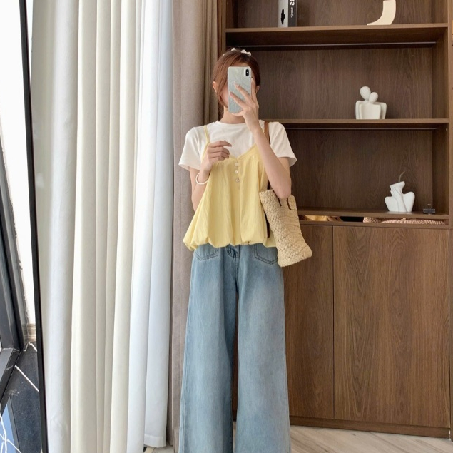 Set Yếm Nữ 2 Dây Dáng Bí Cúc Dọc Kèm Áo Thun Trơn (Có Bán Lẻ Yếm) Kenco clothing M3807 Thời Trang Nữ | BigBuy360 - bigbuy360.vn