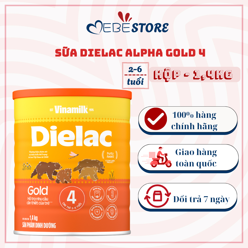 Sữa Vinamilk Alpha Gold IQ số 4 – Cho trẻ 2-6 tuổi – Hộp thiếc 1.4kg