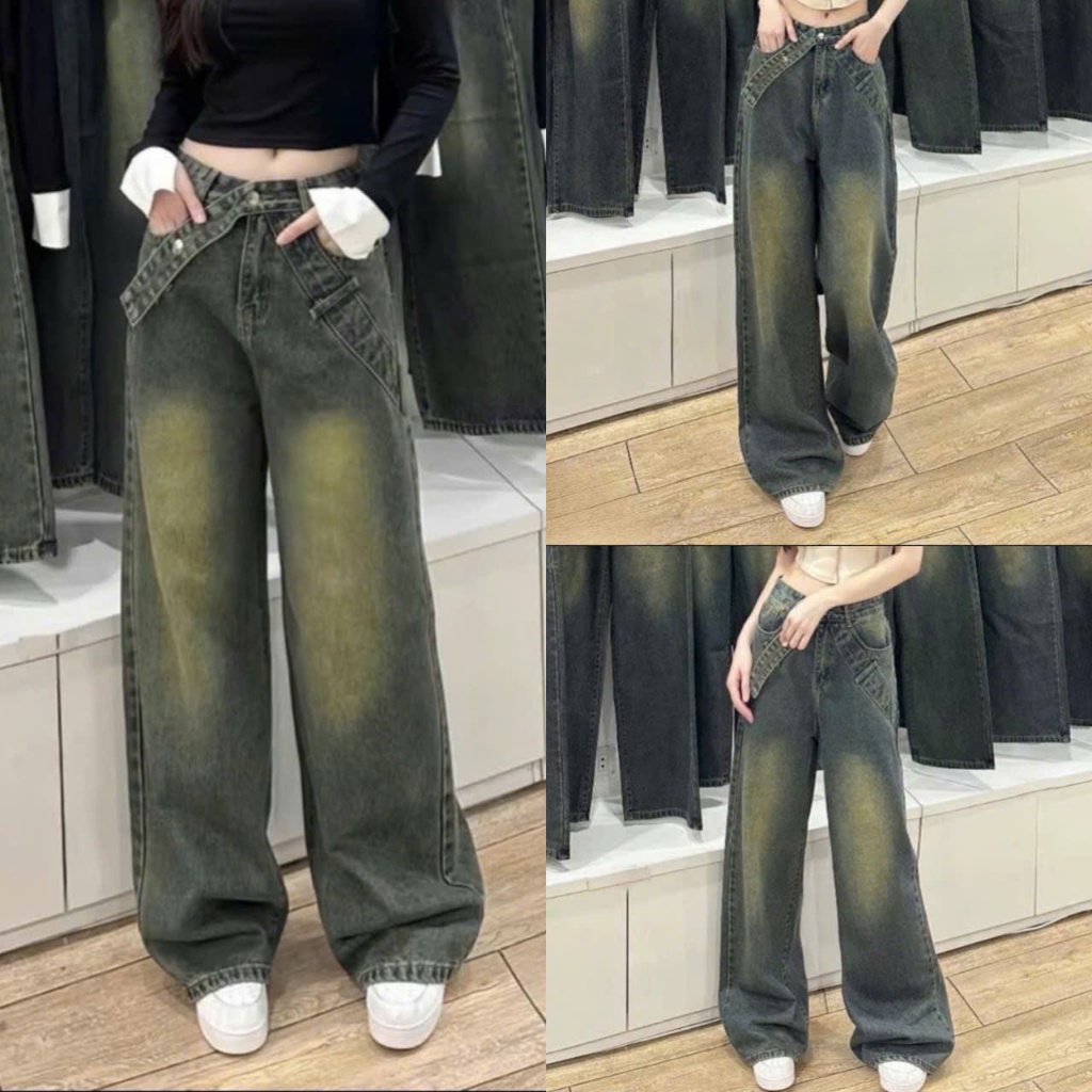 Quần bò ống rộng nữ cạp cao quần jeans ống rộng lưng cao, vải bò 2024 | BigBuy360 - bigbuy360.vn