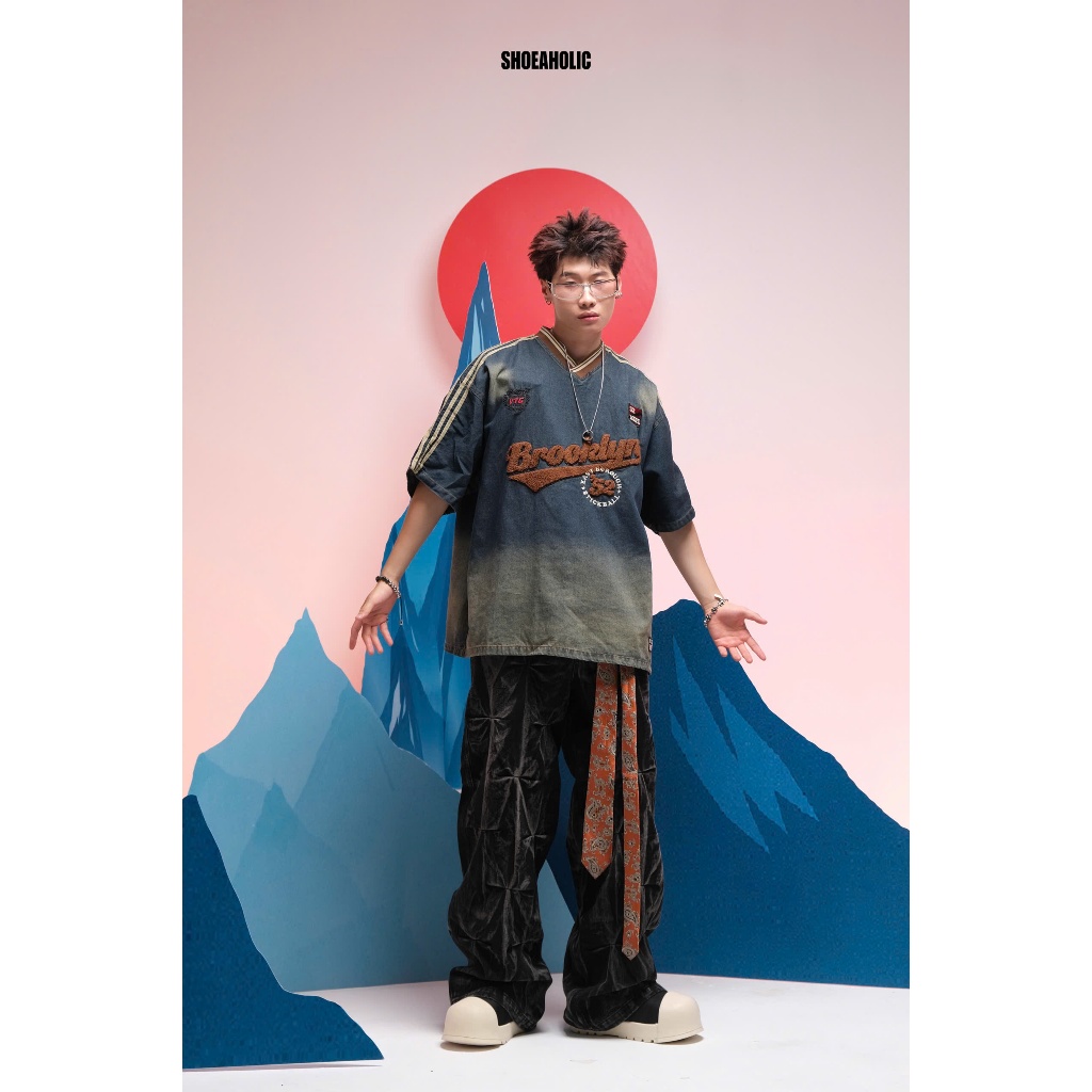 ÁO JERSEY DENIM BASEBALL OVERSIZE STREETSTYLE UNISEX