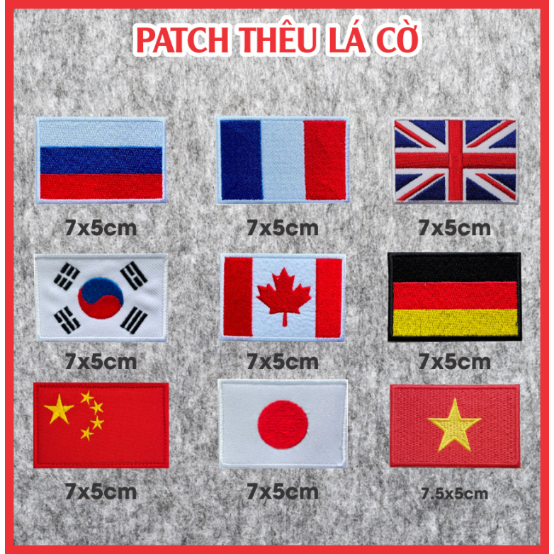 Patch Thêu Quốc Kỳ/Lá Cờ Các Nước Mini Có Keo Sẵn – Ủi Dính Áo, Túi, Nón, Balo