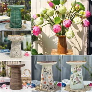  Bình hoa gốm sứ Bát Tràng cao cấp dáng mặt hồ cắm hoa để bàn decor trang trí phòng khách đẹp 