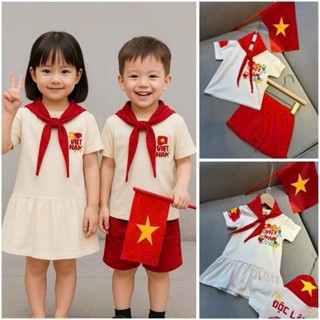 Quần Áo Quốc Khánh 2-9 Cho Em Bé Việt Nam Tặng Kèm Khăn Quàng Đỏ Sao Vàng Cho Cả Bộ Bé Trai Và Váy Đầm Bé Gái - BABY343