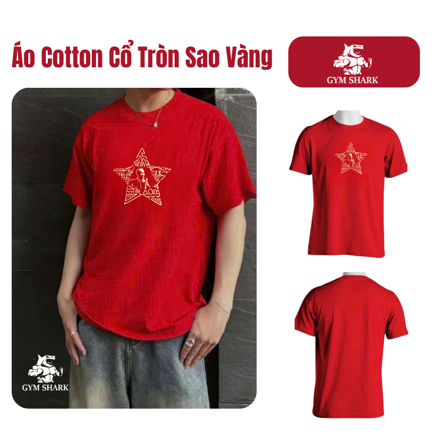 Áo Thun Cotton [ Ngôi Sao Bác Hồ ] Nam Nữ Thoáng Mát GymShark