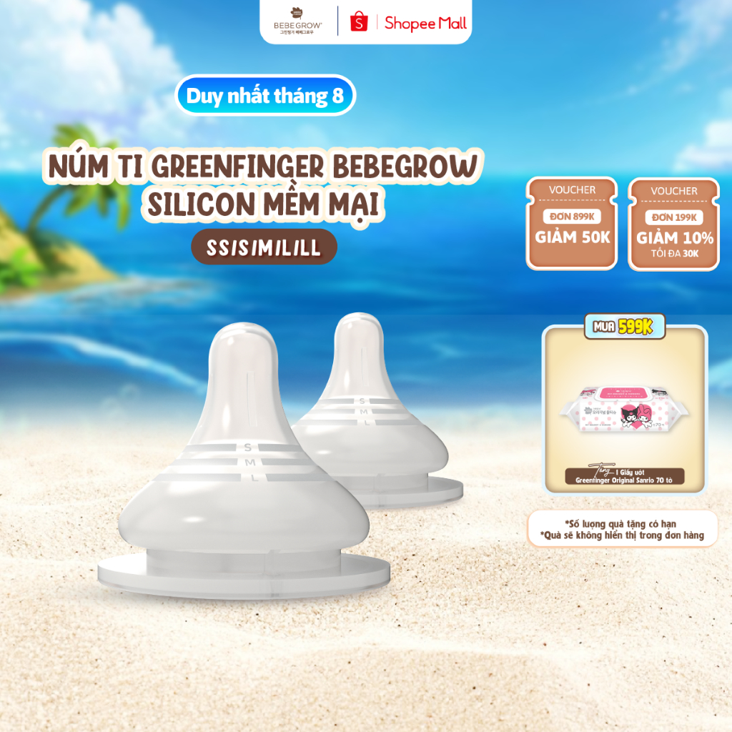 Núm ti Greenfinger Bebegrow Hàn Quốc mềm mại 2 van thoát khí bé bú bình sữa thoải mái SS/S/M/L/LL/3L