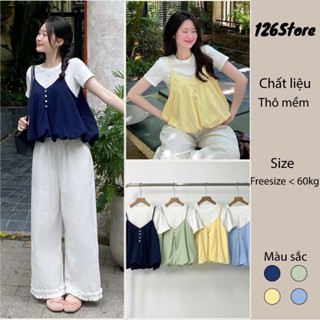Set Yếm Nữ 2 Dây Dáng Bí Cúc Dọc Kèm Áo Thun Trơn (Có Bán Lẻ Yếm) 12 Tháng Sáu MA3807