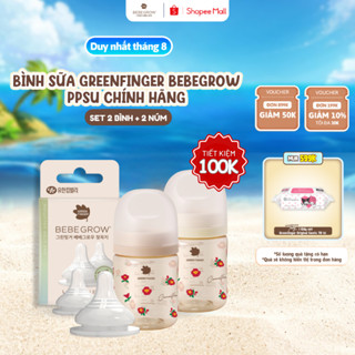 [Combo 2 Bình + 2 Núm] Bình sữa núm ti cho bé Greenfinger Bebegrow chất liệu nhựa PPSU an toàn, chịu nhiệt tốt 160ml/280
