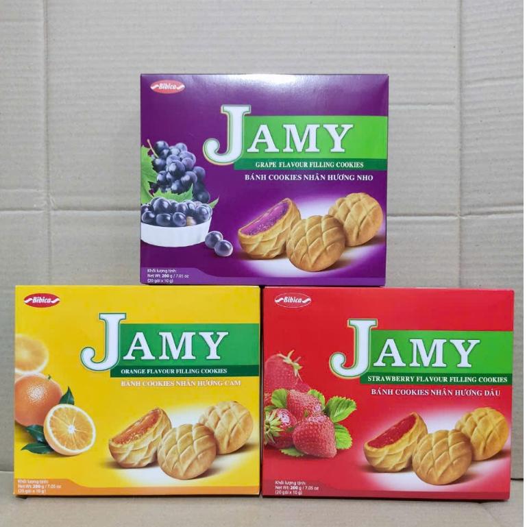 Bánh Quy JaMy Nhân Mứt Dâu/Cam/Nho  Bibica Hộp 200g