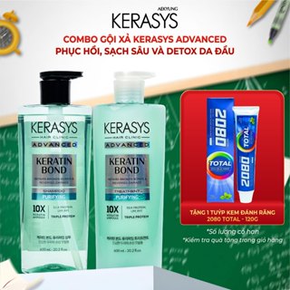Cặp dầu gội xả Kerasys Advanced Keratin Bond Purifying phục hồi chuyên sâu, sạch sâu và detox da đầu