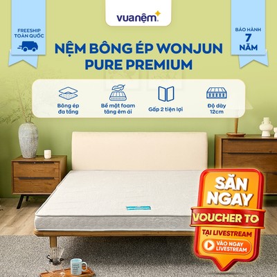 Nệm Bông ép Wonjun Pure Premium vững chắc, phong cách Hàn Quốc dày 12cm