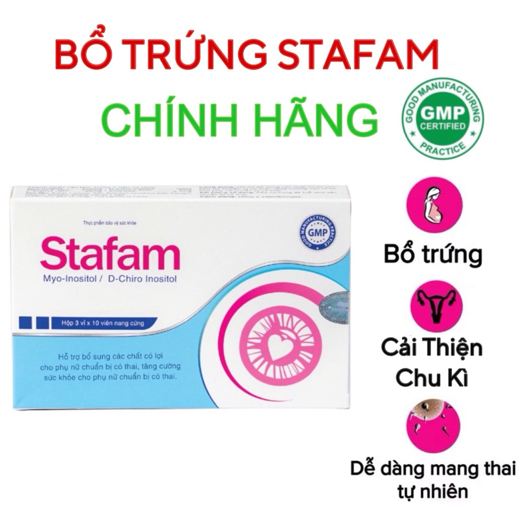 Viên Uống Stafam bổ trứng bổ sung dưỡng chất hỗ trợ sinh sản cho phụ nữ muốn mang thai, điều hoà kinh nguyệt, đa nang