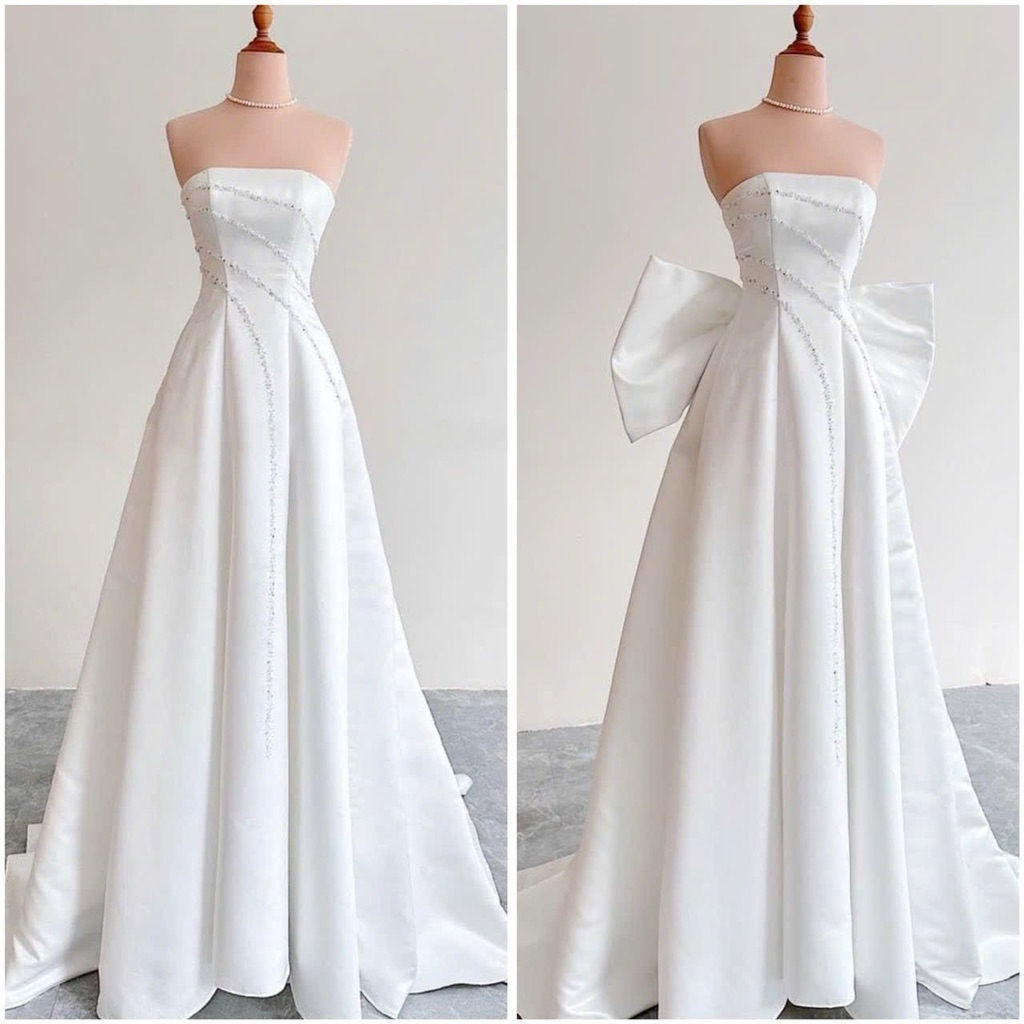 Váy Cưới Cô Dâu Cup Trễ Vai Đính Ngọc Pha Lê Xoè Dự Tiệc Sang Trọng Size SML V980 AĐ Boutique