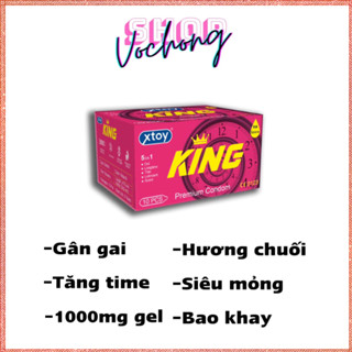 Bao cao su gai XTOY King 5in1 cuộc yêu lâu dài gân gai nhiều gel bôi trơn hương chuối  Hộp 10 bcs 
