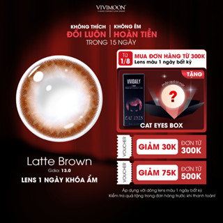01 Chiếc Lens cận 1 ngày màu nâu tự nhiên VIVIMOON khóa ẩm Latte Brown (x2 để đặt 1 đôi)