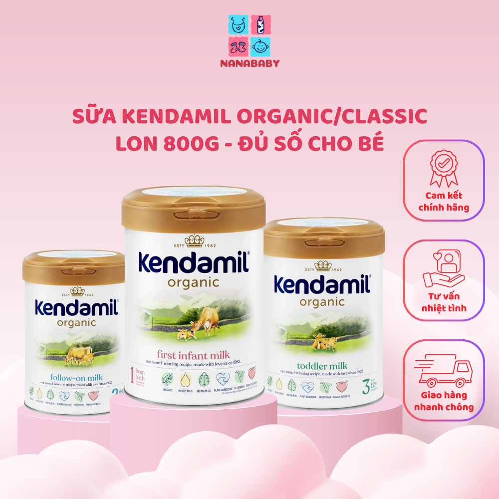 Sữa công thức Kendamil Organic Anh 800g - Số 1/2/3 cho bé 0-36 tháng - Không dầu cọ, dễ tiêu hóa
