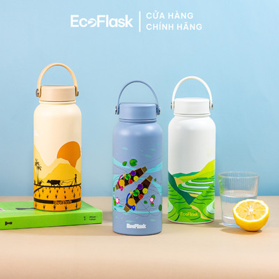 Bình giữ nhiệt EcoFlask 550ml/1000ml thiết kế hoạ tiết Việt Nam - Bình giữ nhiệt cao cấp chính hãng, inox 304