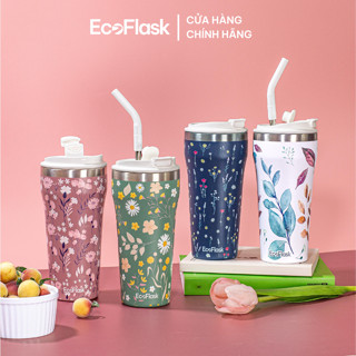 Ly giữ nhiệt, cốc giữ nhiệt EcoFlask 500ml thiết kế hoạ tiết cao cấp chính hãng, inox 304, có ống hút, bảo hành 3 năm