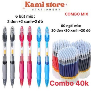   2 combo giảm 5k  Combo 6 Bút 60 Ngòi Bút Bi Béo GP1008 Kami Gel Bấm có Đệm Tay Mực Xanh Đen Đỏ Viết Trơn Không Tắc Mực 