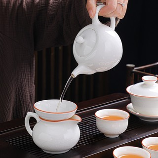 Bộ Ấm Chén Pha Trà Bằng Sứ Trắng Bạch Định Kèm Hộp Quà