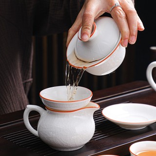 Bộ Ấm Chén Pha Trà Bằng Sứ Trắng Bạch Định Kèm Hộp Quà