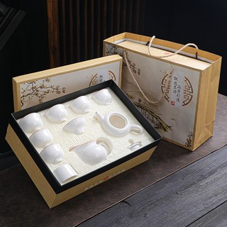 Bộ Ấm Chén Pha Trà Bằng Sứ Trắng Bạch Định Kèm Hộp Quà