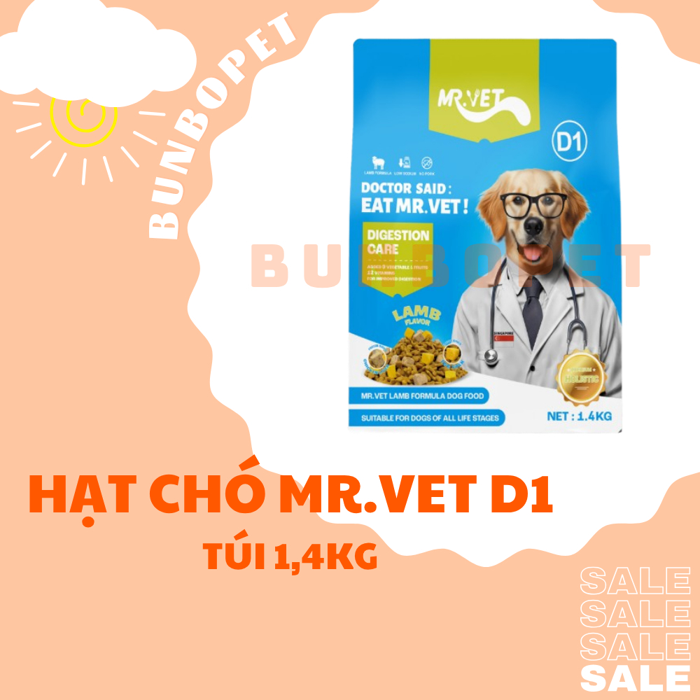 Hạt MR VET Dành Cho Chó Túi 1,4kg - Thức Ăn Hạt Cho Chó Mr Vet Vị Thịt Cừu Non Topping Thịt Sấy