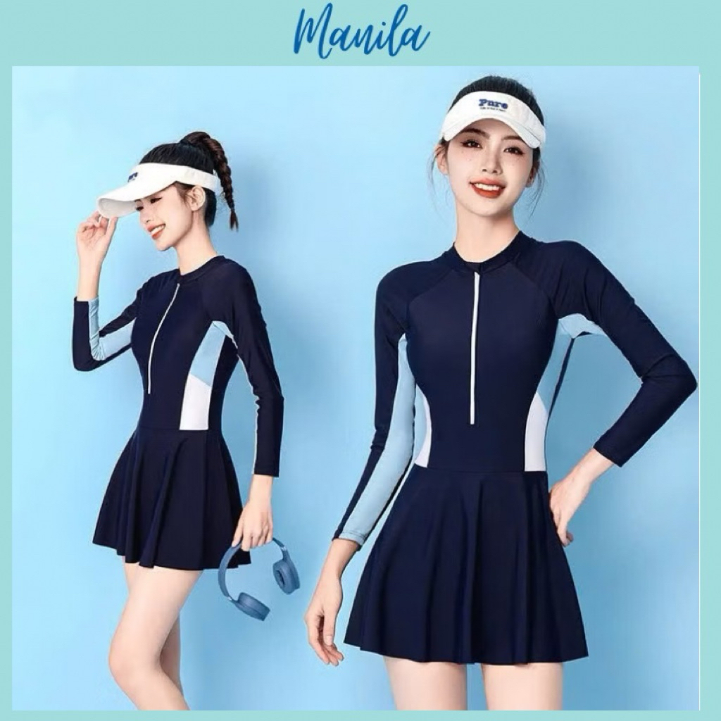 [Size S, M,L,XL] Bikini đồ bơi đi biển 1 mảnh khoá kéo form váy kín đáo kèm quần bảo hộ bên trong BIKINI MANILA MS-P02
