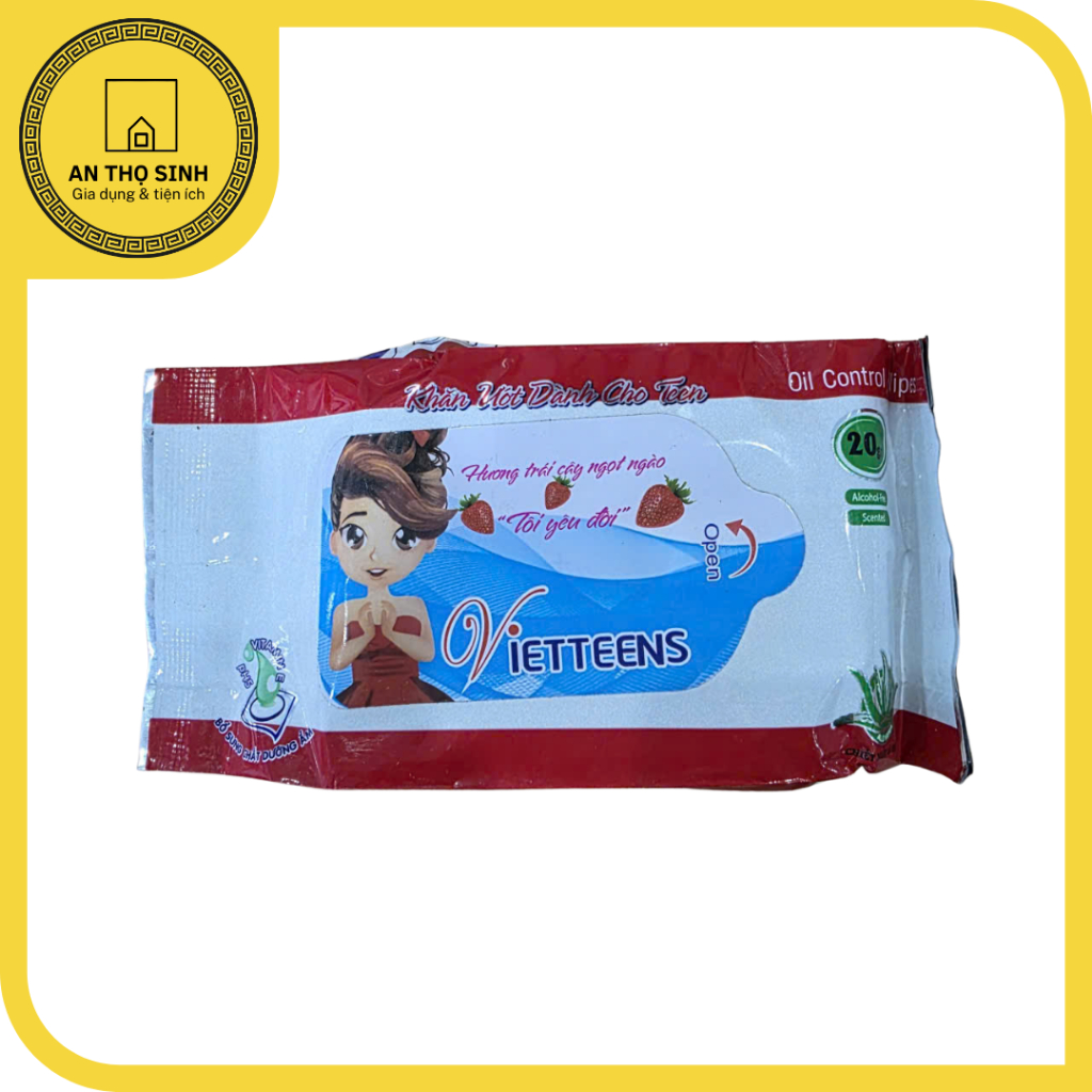 [Combo 5 bịch] Khăn ướt bỏ túi Vietteens – Hương thơm trái cây – Nhẹ dịu cho da, dễ thương cho teen