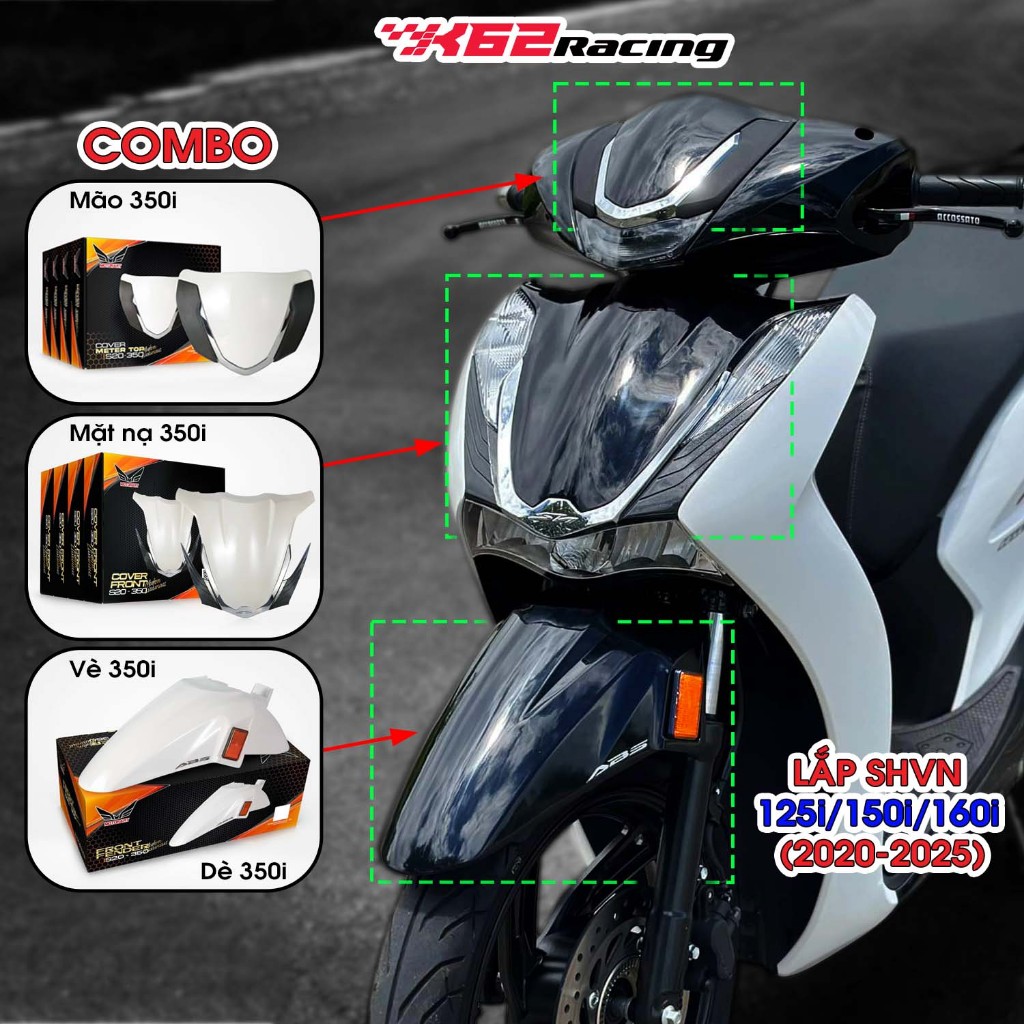 [Combo SH350i - 3 món]: Mão SH350i  / Mặt nạ SH350i / Dè (Vè) SH350i Lắp SHVN (125i/150i/160i) đời t